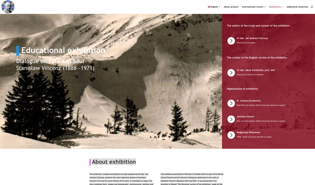 Educational exhibition Dialogue on Fate and Soul Stanisław Vincenz (1888—1971)